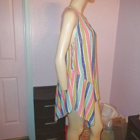 Cynthia Linen Blend Tunic Top Size L Rainbow Stripe Asymmetrical Lagenlook Artsy - Picture 5 of 10